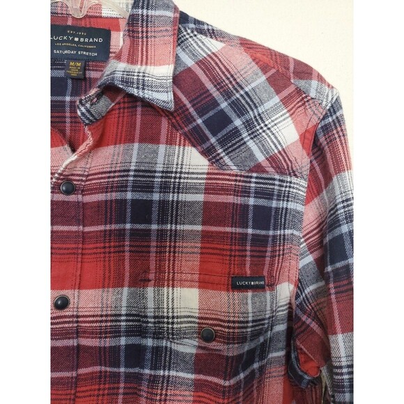 Lucky Brand Shirt Mens M Pearl Snap Saturday Stretch Flannel Western Plaid Bloke - Picture 10 of 16